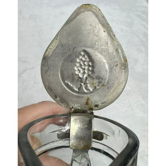 Vintage Vintage Embossed Glass Syrup Pitcher With Metal Lid Grapes Flowers - Picture 7 of 10